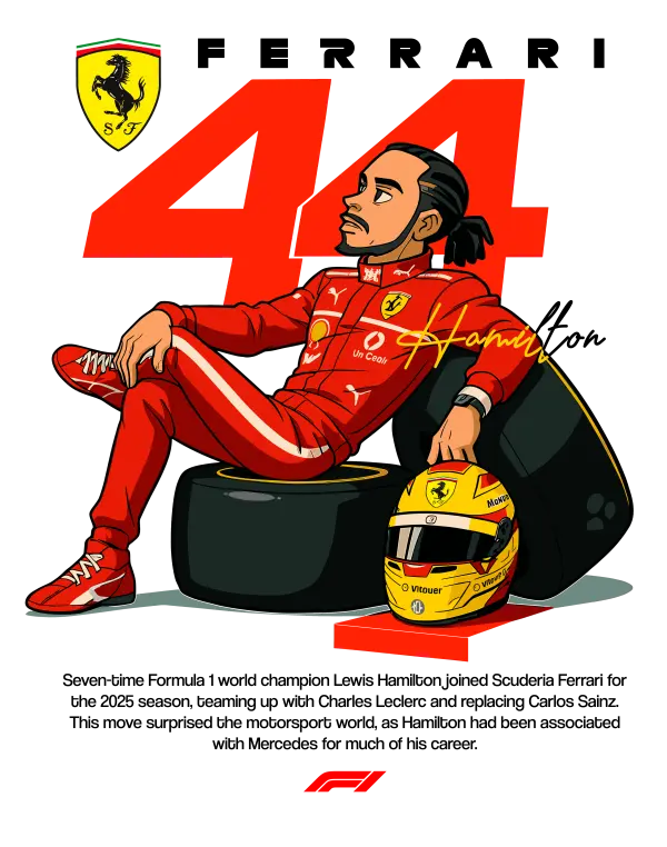 Lewis Hamilton Ferrari Illustration - White