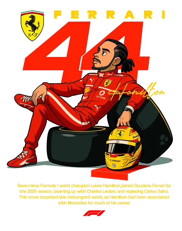 Lewis Hamilton Ferrari Illustration - Black