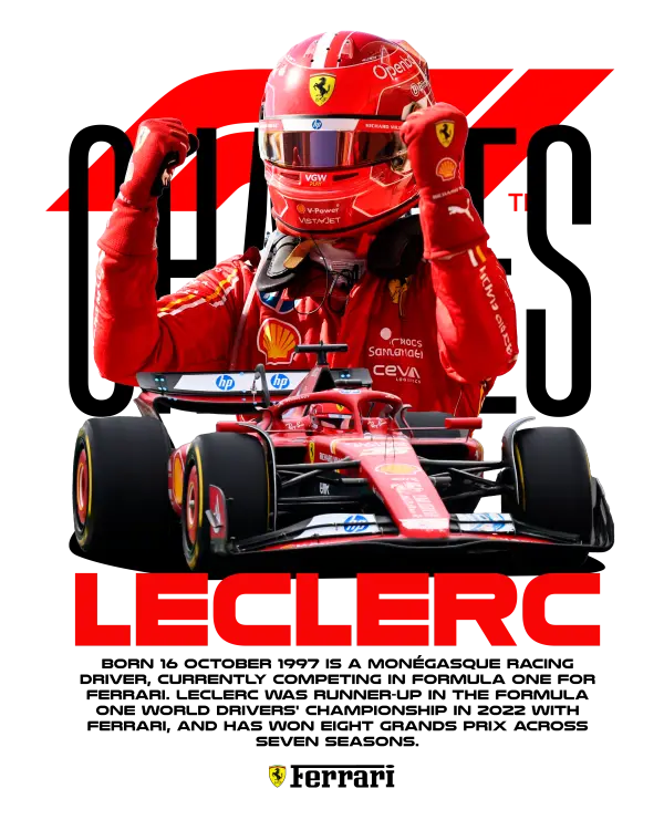 Charles Leclerc Ferrari Race Portrait - White