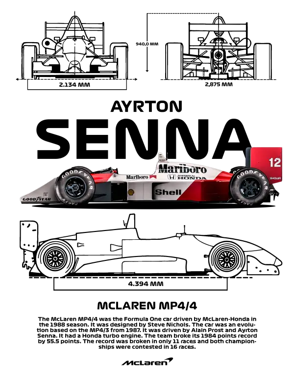 Ayrton Senna MP4/4 Blueprint - White